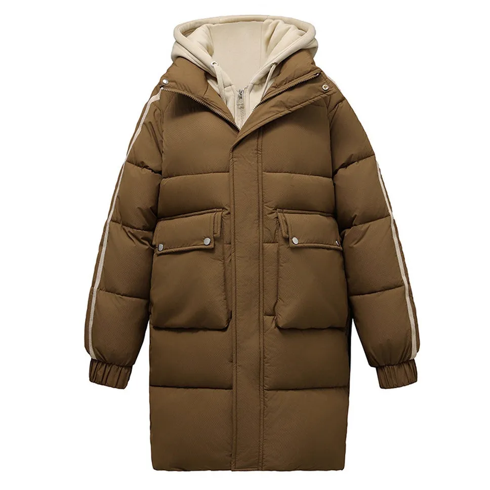 Windproof Women's Quilted Puffer Jacket with Faux Two-Piece Design
