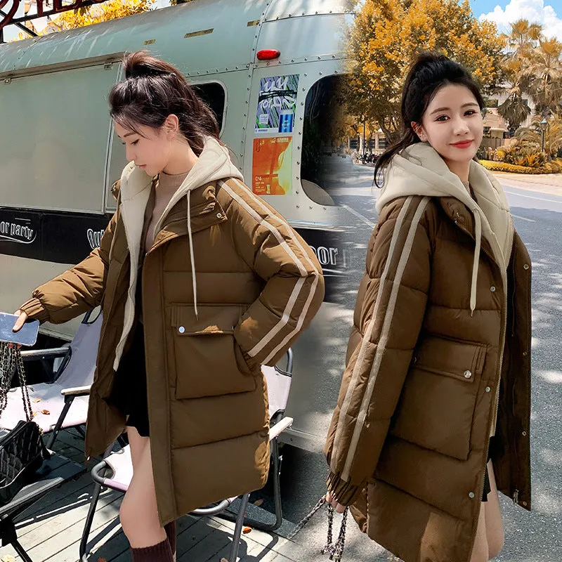 Windproof Women's Quilted Puffer Jacket with Faux Two-Piece Design