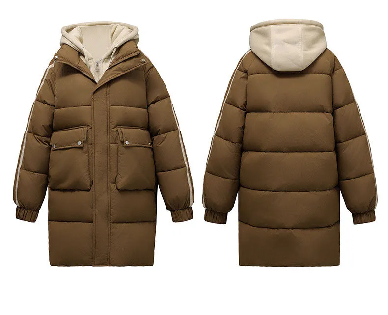 Windproof Women's Quilted Puffer Jacket with Faux Two-Piece Design