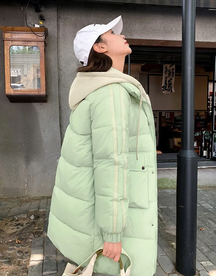 Windproof Women's Quilted Puffer Jacket with Faux Two-Piece Design