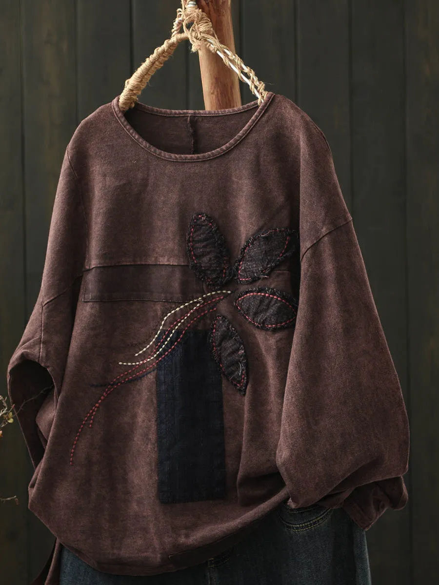 Women Autumn Patch O-Neck Sweatshirt