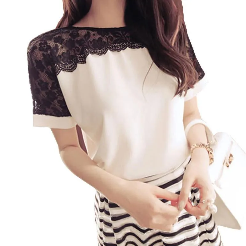 Women Blouses Lace Chiffon Blouse Tops Fashion Shirts Plus Size 5XL Red White Pink