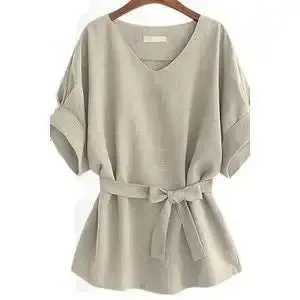 Women Blouses Linen Tunic Shirt V Neck Batwing Sleeve Blouse Plus Size Women Blouses For Summer