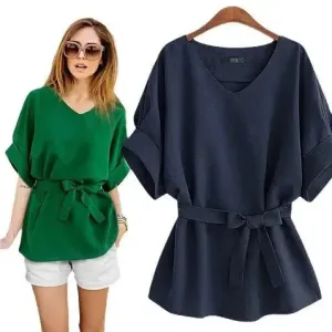 Women Blouses Linen Tunic Shirt V Neck Batwing Sleeve Blouse Plus Size Women Blouses For Summer