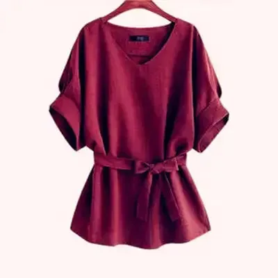 Women Blouses Linen Tunic Shirt V Neck Batwing Sleeve Blouse Plus Size Women Blouses For Summer