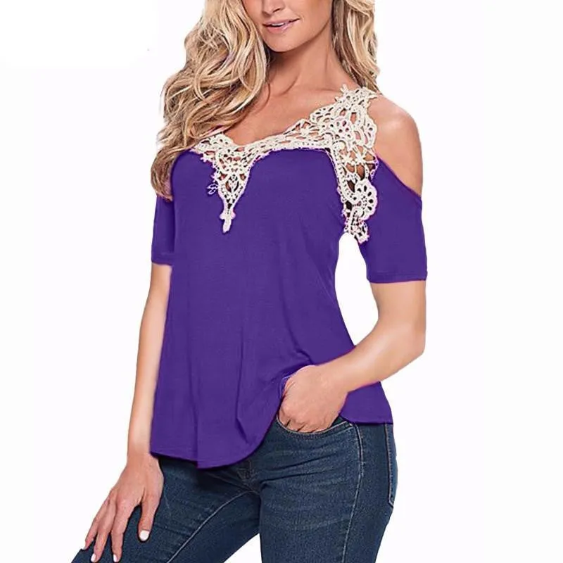 Women Blouses Off Shoulder Blouse Elegant Lace V Neck Shirt Ladies Long Sleeve Tops Plus Size