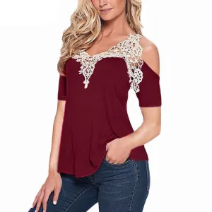 Women Blouses Off Shoulder Blouse Elegant Lace V Neck Shirt Ladies Long Sleeve Tops Plus Size
