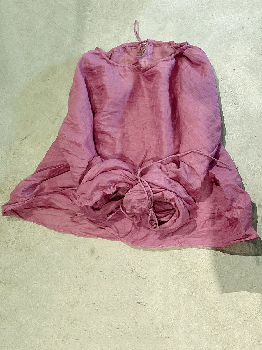 Women Summer Artsy Pure Color O-Neck Ramie Shirt