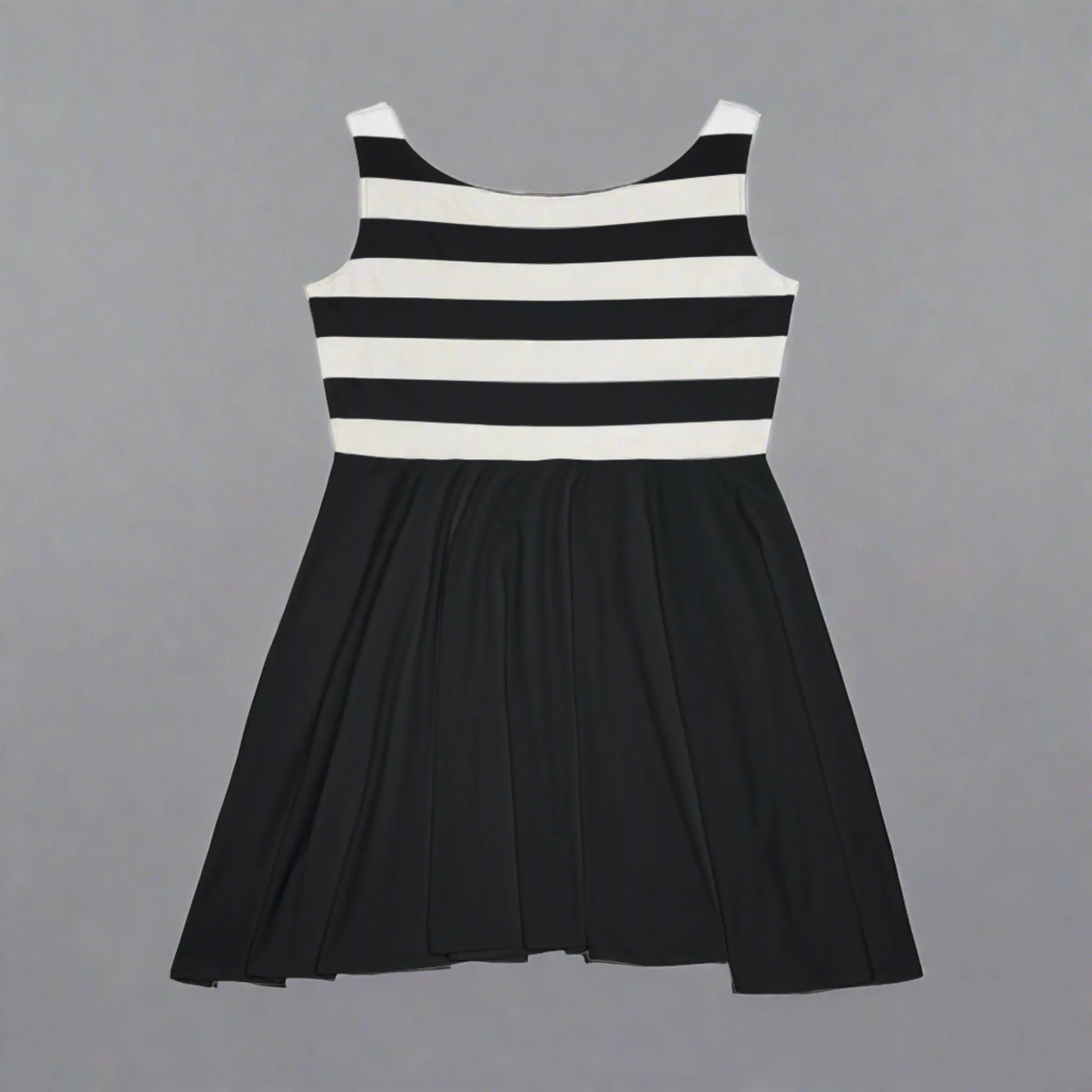Women's Black & White Striped Two-tone With Leopard Print Heart Graphic Skater Dress