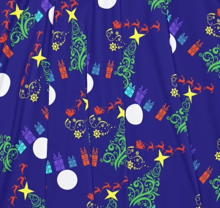 Women's Blue Christmas Santa Printed Skater Dress
