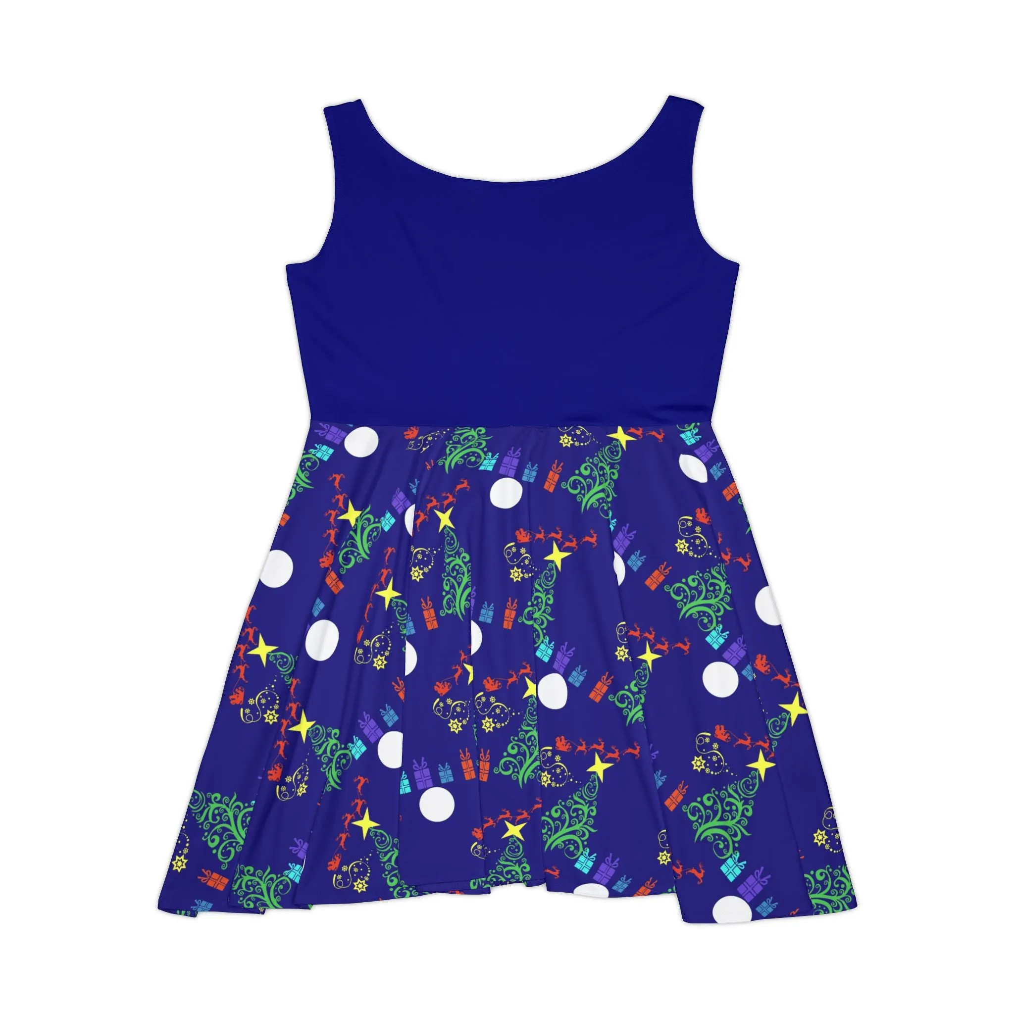 Women's Blue Christmas Santa Printed Skater Dress