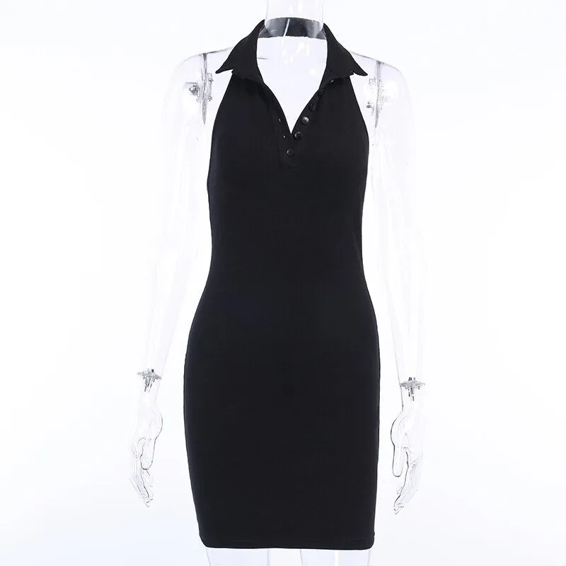 Women's Casual Sleeveless Halter V-Neck Mini Dress