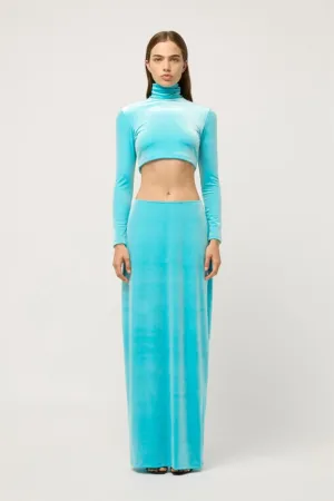 WOMENS HIGH NECK VELVET CROP TOP