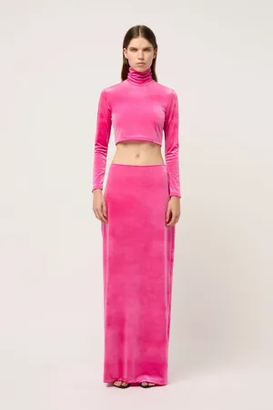 WOMENS HIGH NECK VELVET CROP TOP