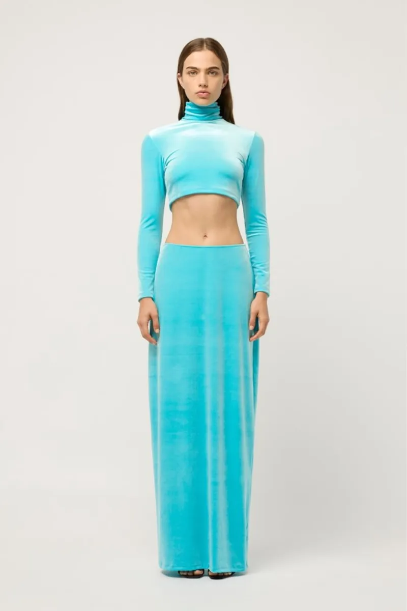 WOMENS HIGH NECK VELVET CROP TOP