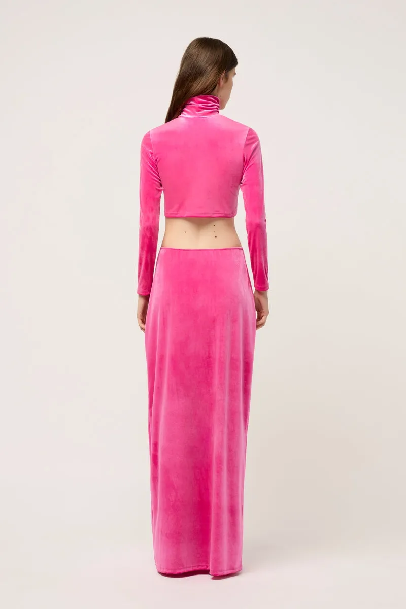 WOMENS HIGH NECK VELVET CROP TOP
