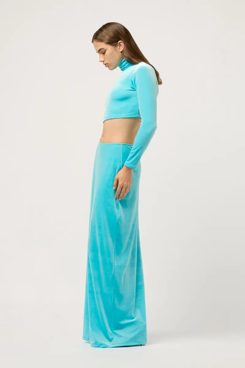 WOMENS HIGH NECK VELVET CROP TOP