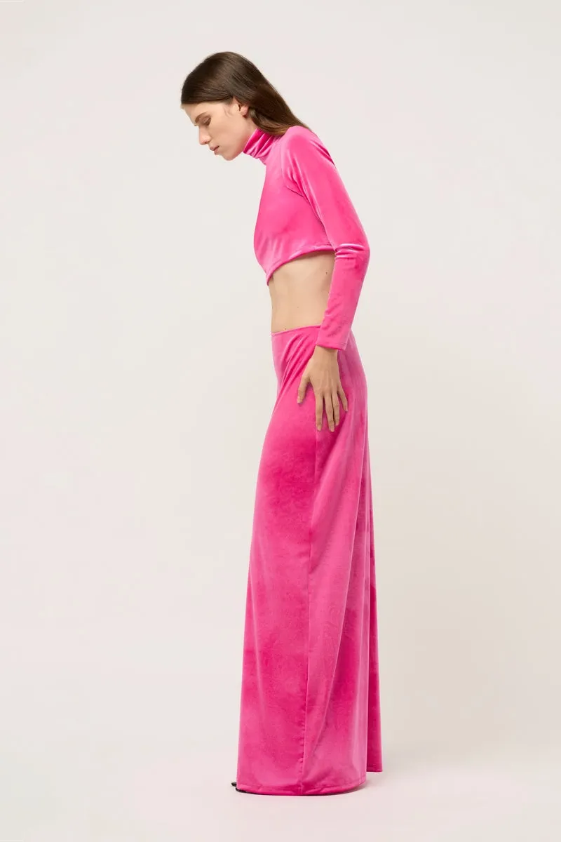 WOMENS HIGH NECK VELVET CROP TOP