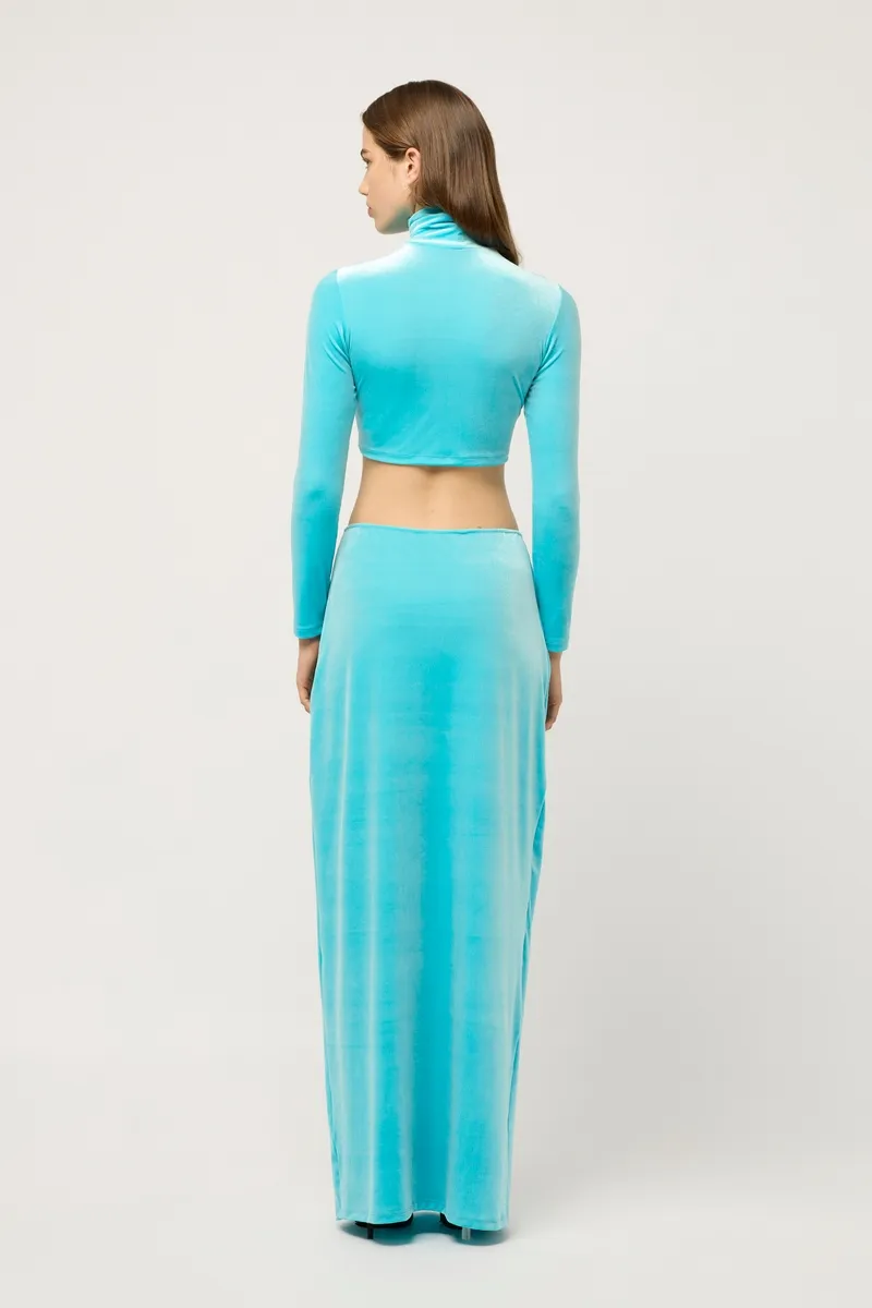 WOMENS HIGH NECK VELVET CROP TOP
