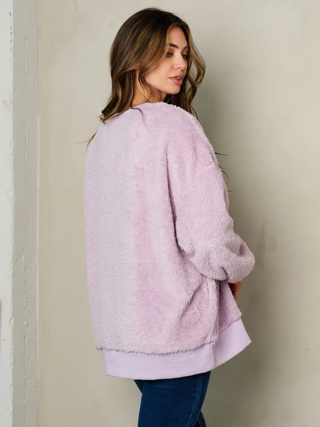 WOMEN'S LONG SLEEVE FUZZY GRAPHIC SWEATER