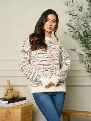WOMEN'S LONG SLEEVE FUZZY MULTI COLOR SWEATER