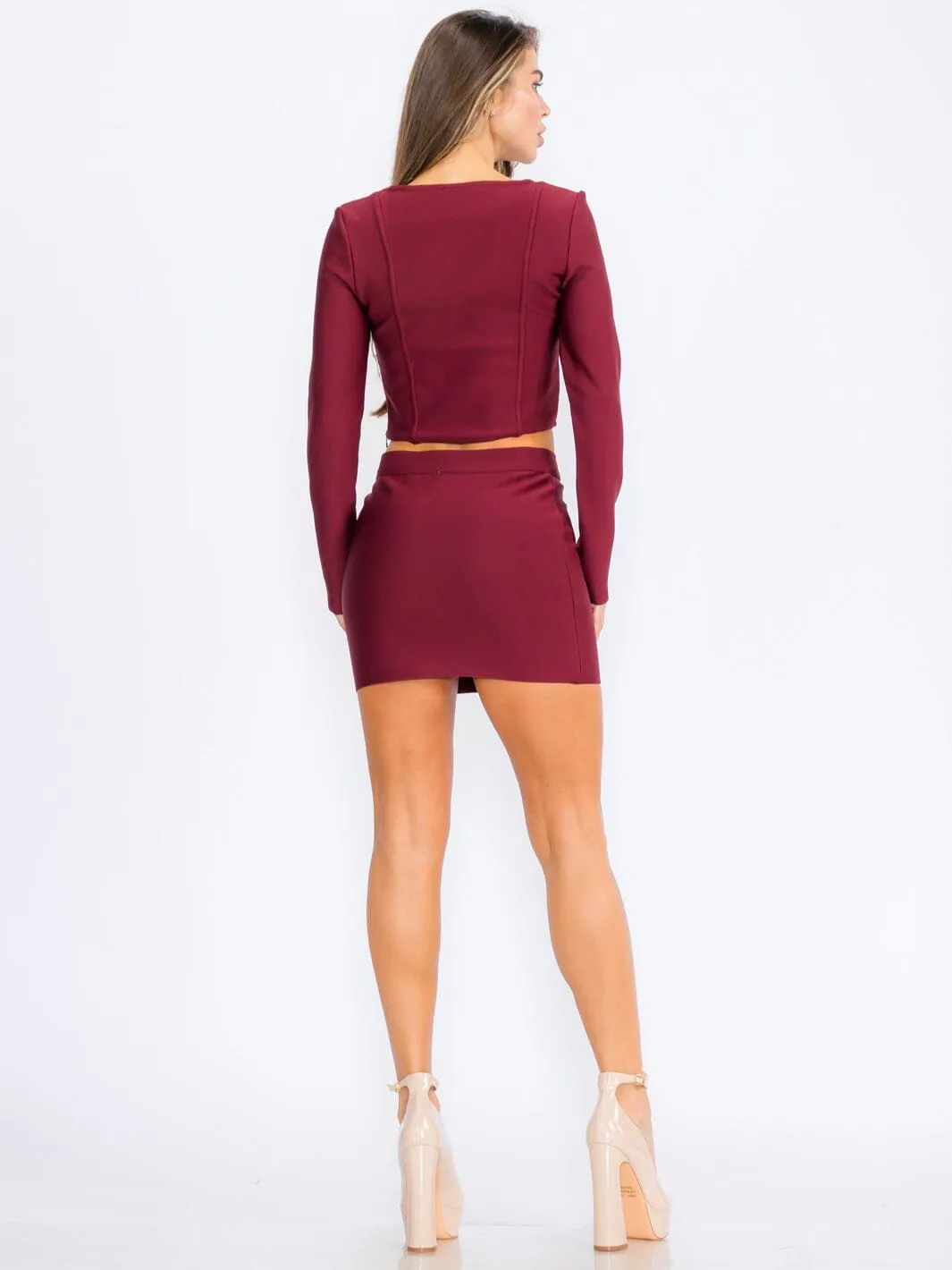 WOMEN'S LONG SLEEVE SQUARE NECK BANDAGE CROP TOP