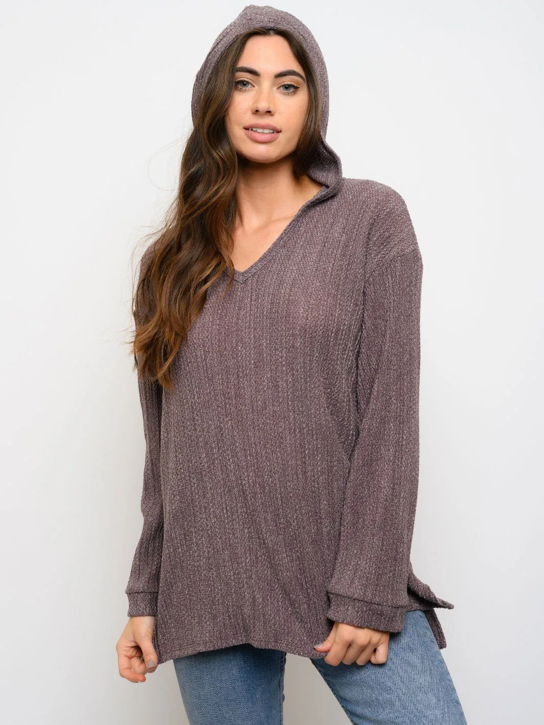 WOMEN'S LONG SLEEVE V-NECK HOODIE TOP