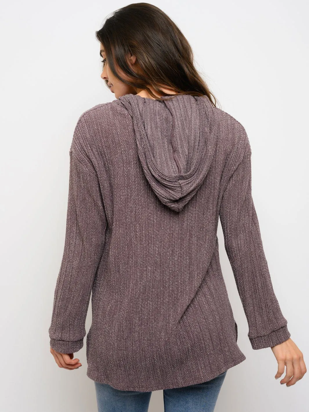 WOMEN'S LONG SLEEVE V-NECK HOODIE TOP