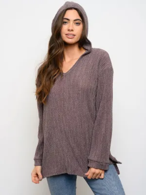 WOMEN'S LONG SLEEVE V-NECK HOODIE TOP