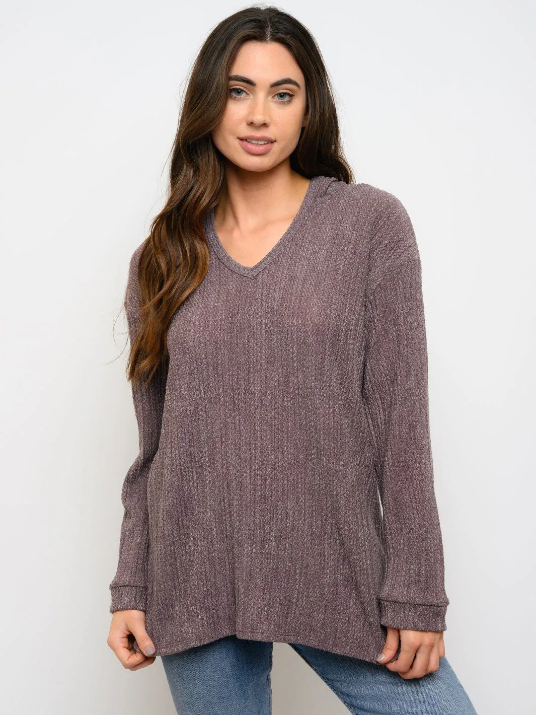 WOMEN'S LONG SLEEVE V-NECK HOODIE TOP
