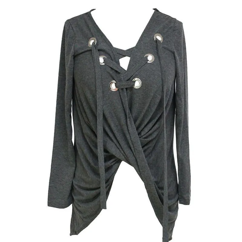 Women's Shirts Blouses Womens Top Blouse Chiffon Lace Up Ruched Pullover Female Fashion Clothing For Women