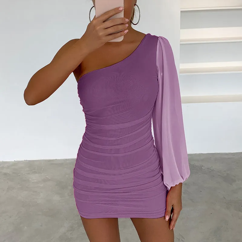 Women's Single Sleeve Halter Top Mini Dress