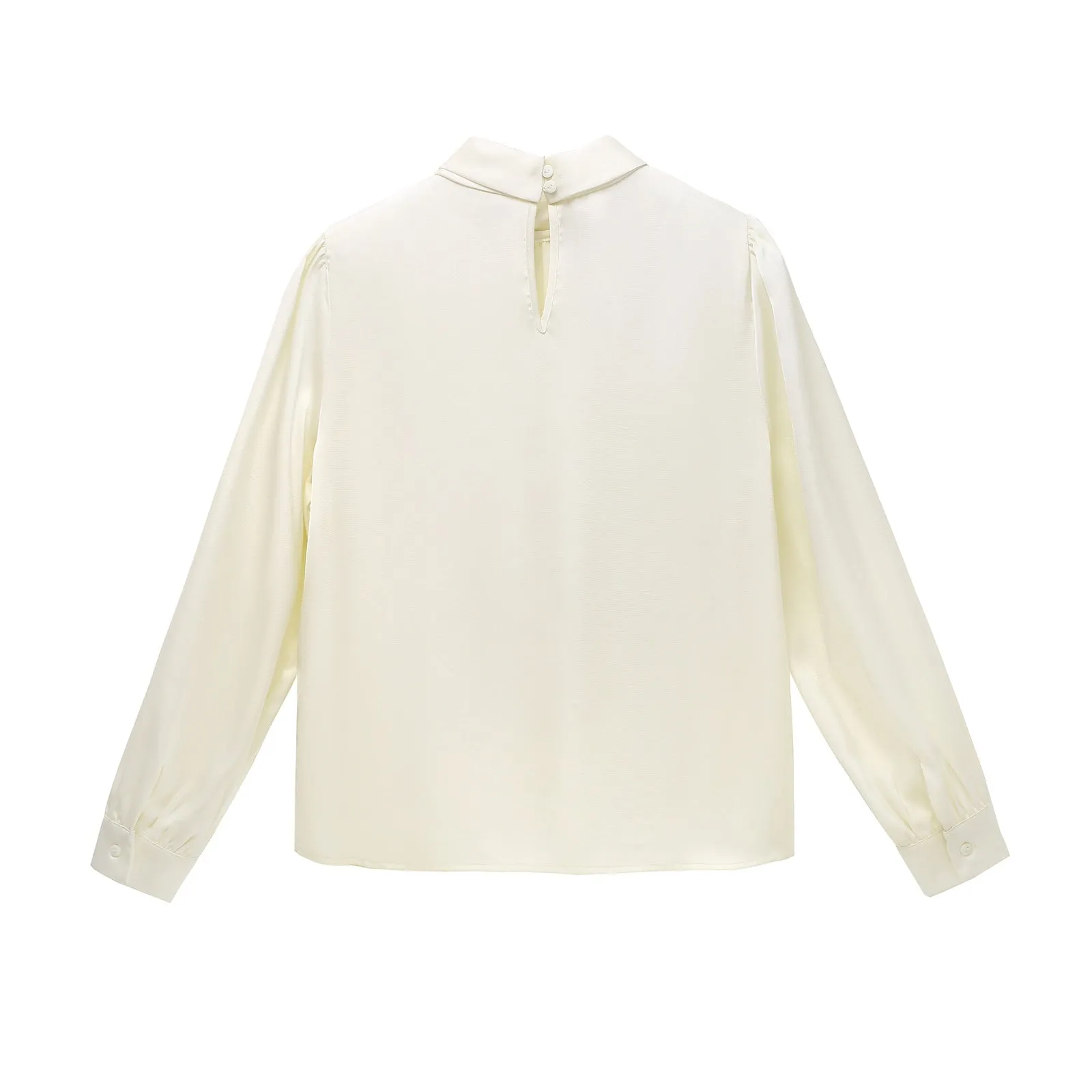 Women's Solid Color Blouse with Long Sleeves and Beaded Mock Neck