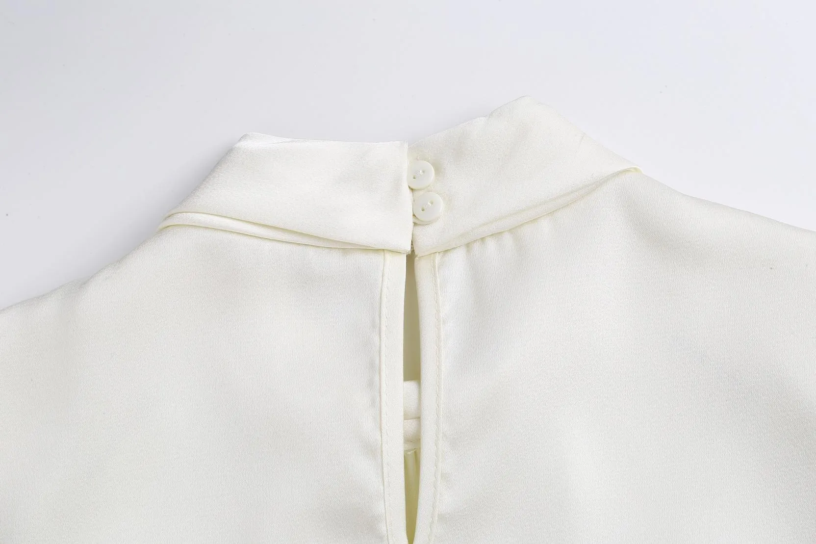 Women's Solid Color Blouse with Long Sleeves and Beaded Mock Neck