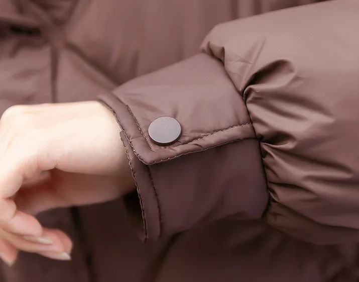 Women's Thickened Solid Color Puffer Jacket Ruched and Quilted Design