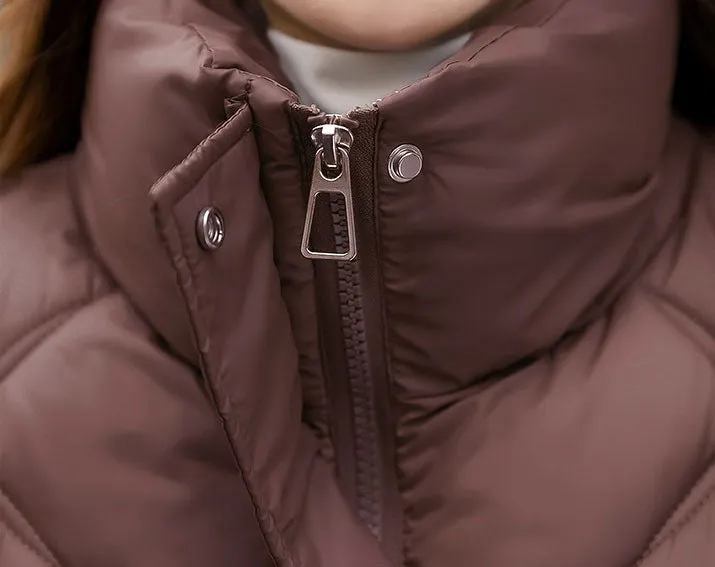 Women's Thickened Solid Color Puffer Jacket Ruched and Quilted Design