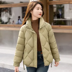 Women's Thickened Solid Color Puffer Jacket Ruched and Quilted Design