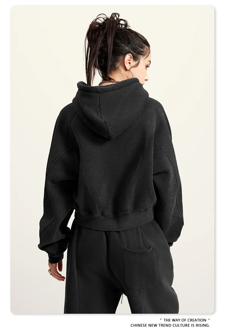 Women's Vintage Print Cropped Hoodie | Y2K Washed Black