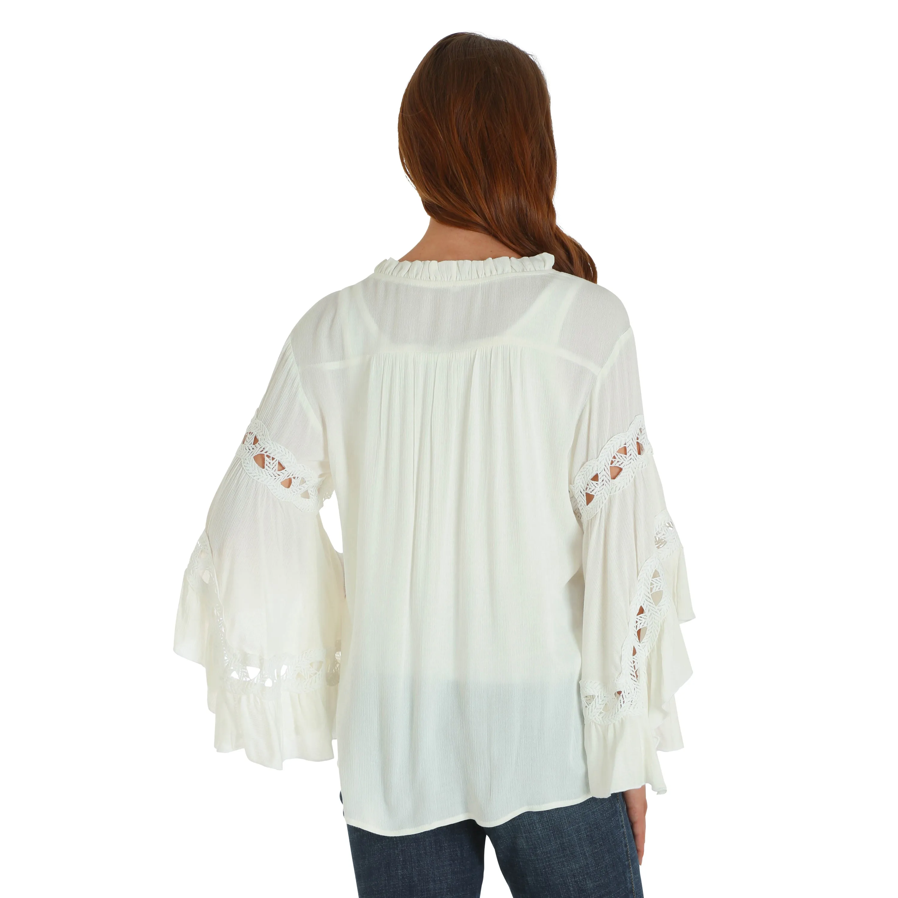 Wrangler Ladies Embroidered Ivory L/S Peasant Top - LW2048M