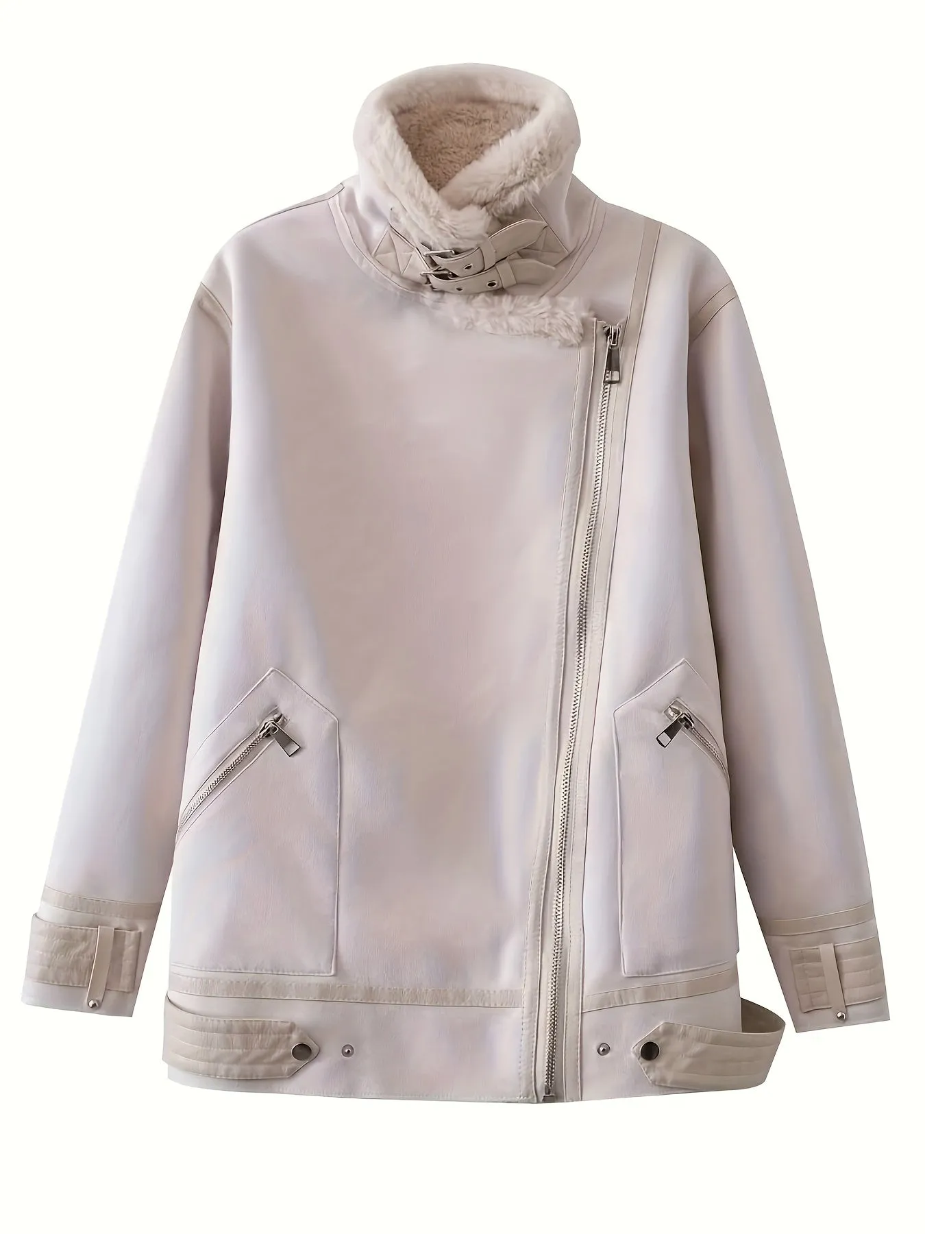 xieyinshe  Fuzzy Lined Zip Up Jacket, Vintage Long Sleeve Warm Outwear For Fall & Winter, Women's Clothing