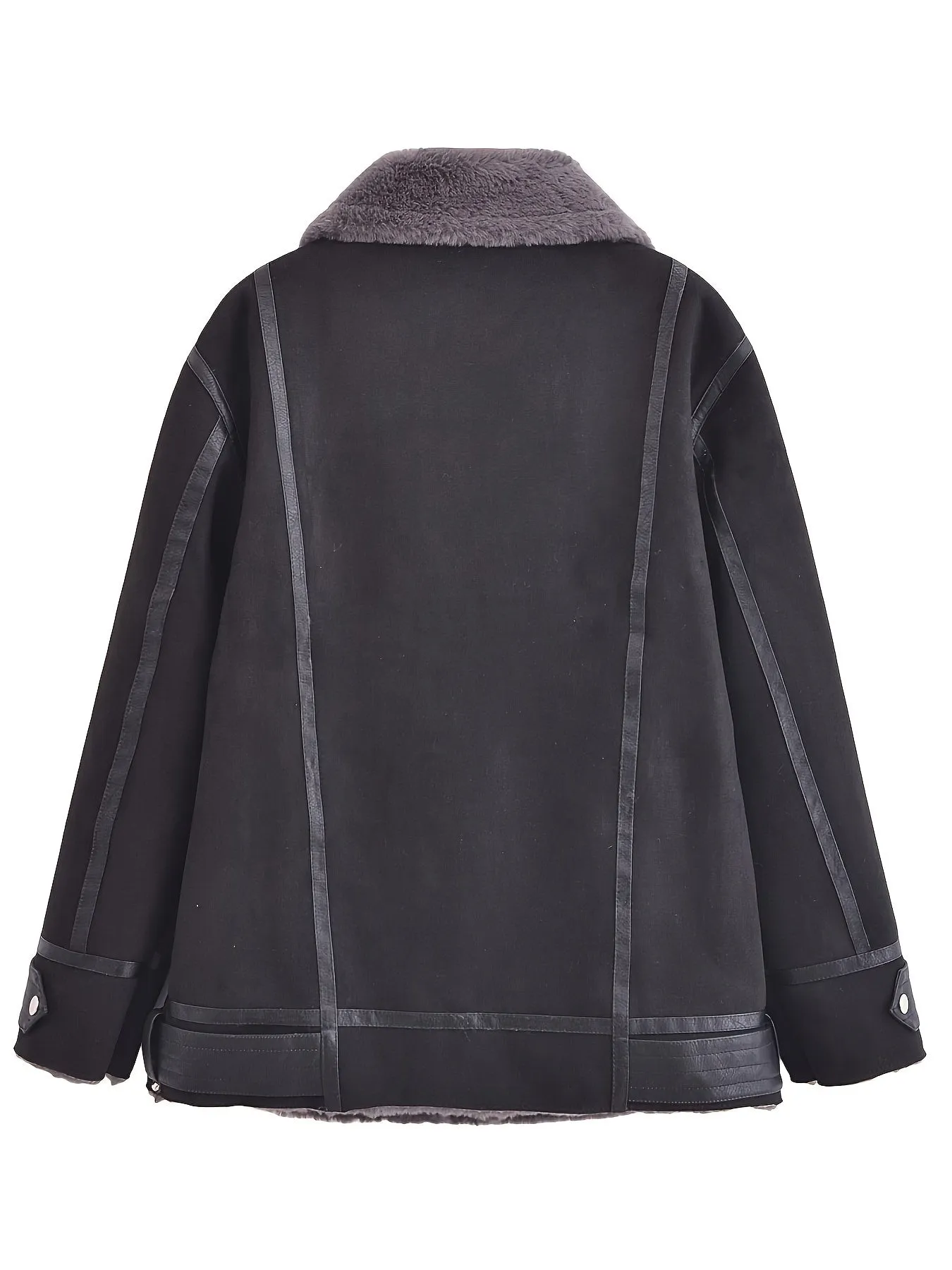 xieyinshe  Fuzzy Lined Zip Up Jacket, Vintage Long Sleeve Warm Outwear For Fall & Winter, Women's Clothing