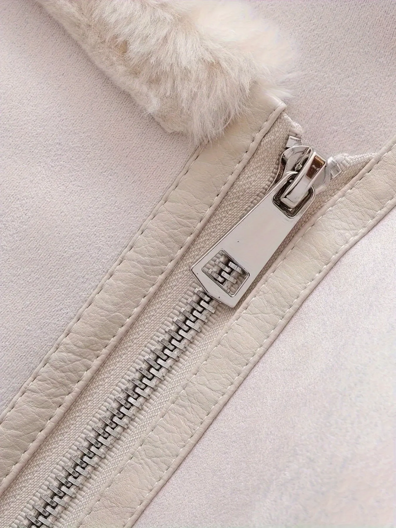 xieyinshe  Fuzzy Lined Zip Up Jacket, Vintage Long Sleeve Warm Outwear For Fall & Winter, Women's Clothing