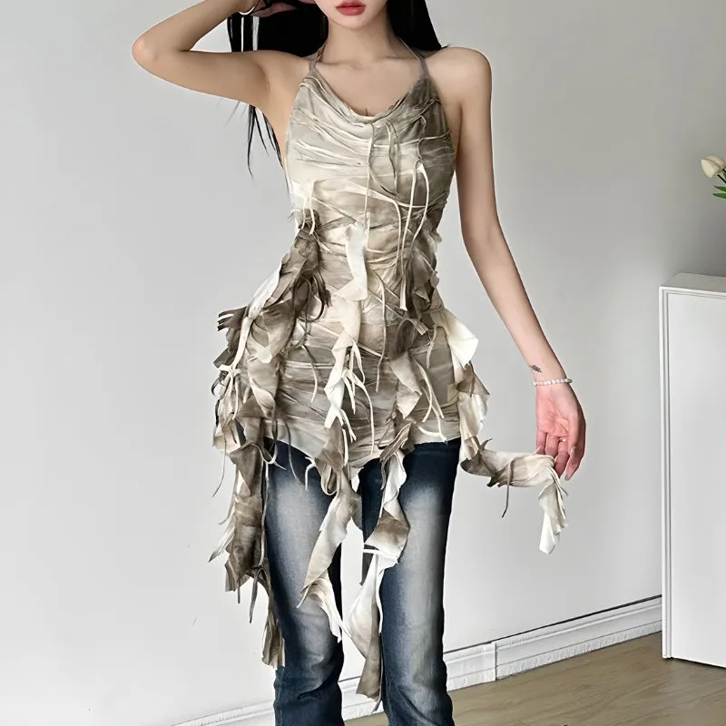 Y2K Ruffled Backless Mini Dress