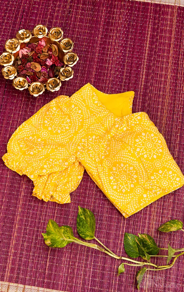 Yellow printed cotton  blouse with neck pattern