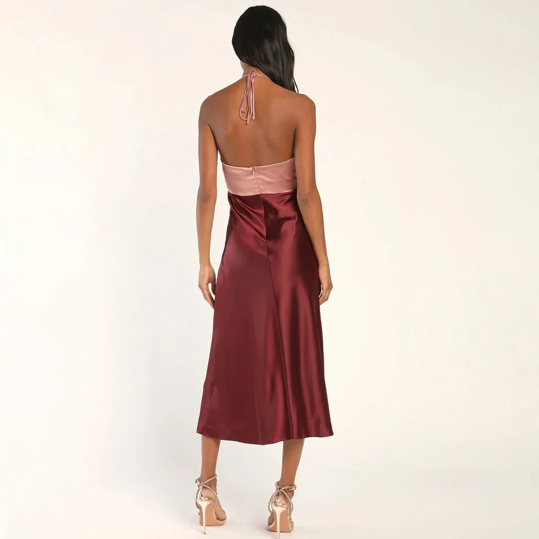 You're A Gift Colorblock Halted Neck Dress
