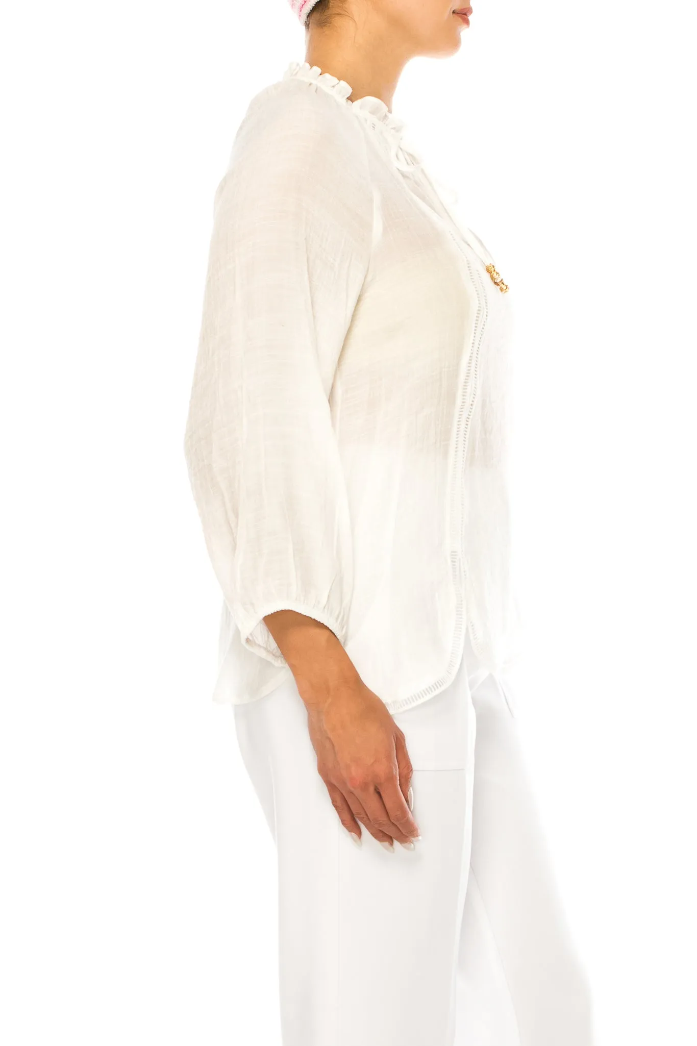 Zac & Rachel Embroidered Detail Tie Neck Top