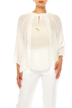 Zac & Rachel Embroidered Detail Tie Neck Top
