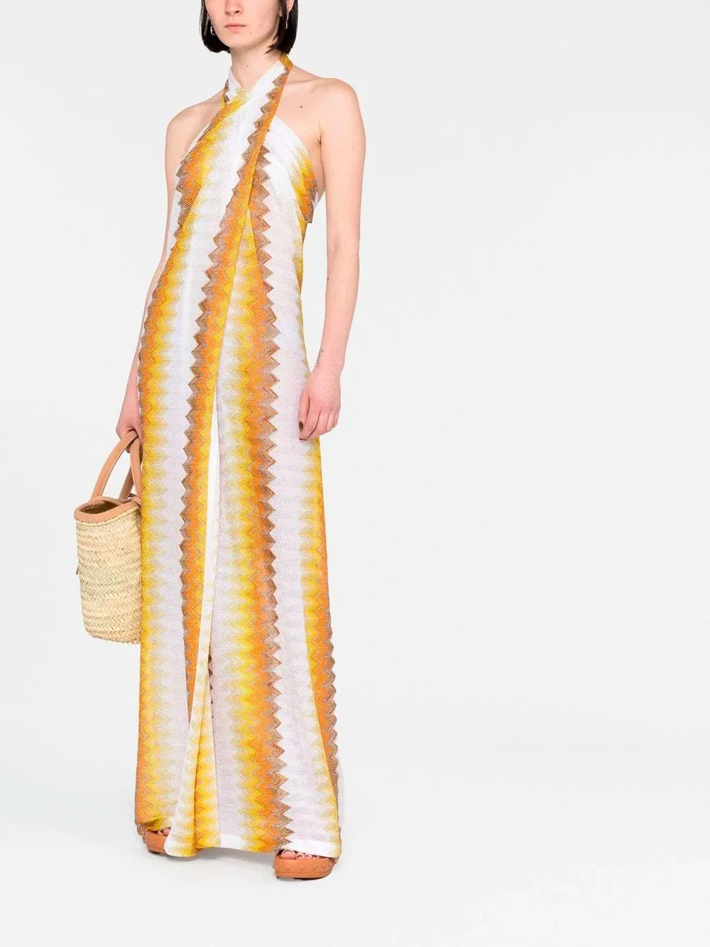 Zig-zag halterneck maxi dress